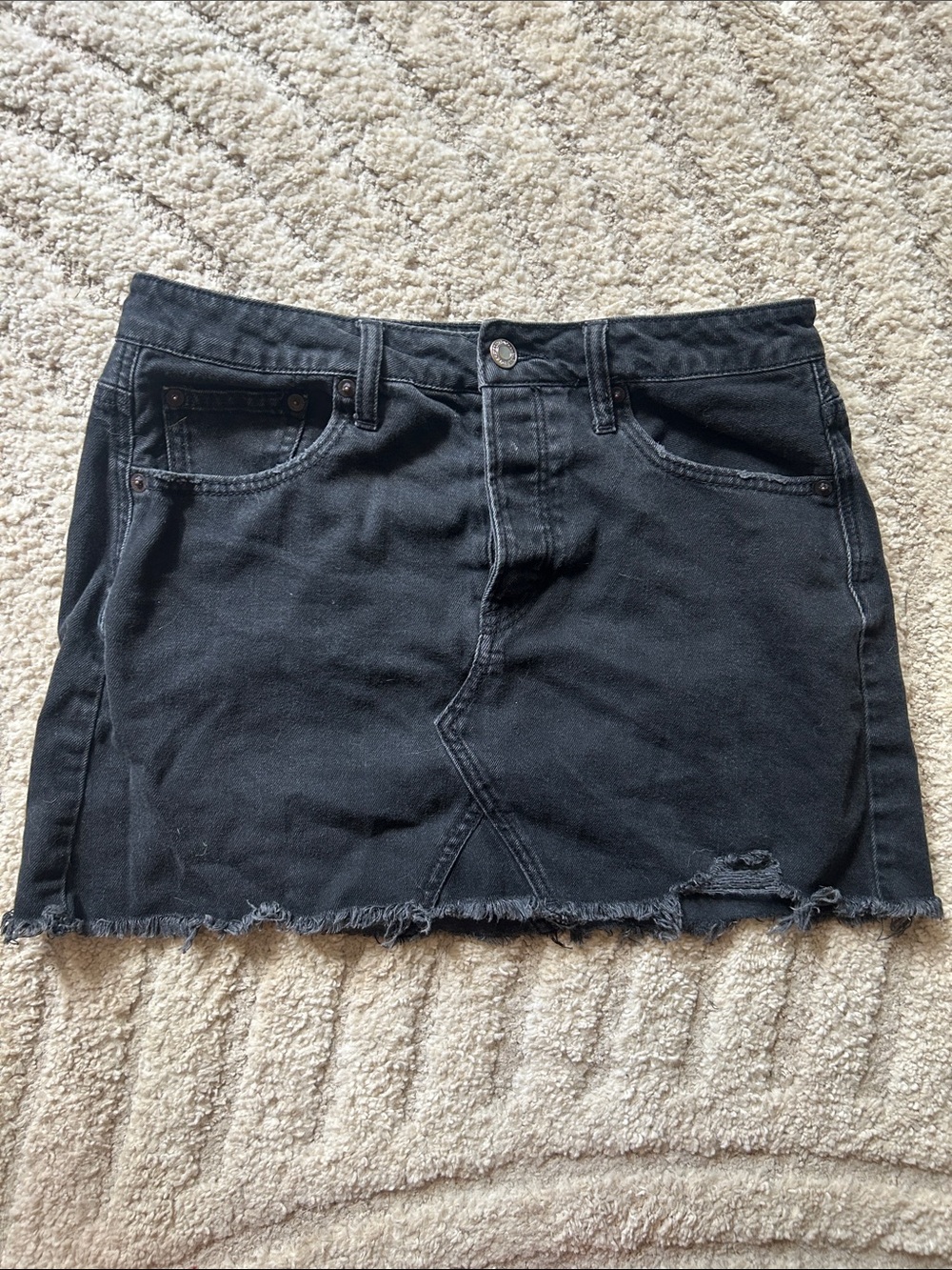 American Eagle Outfitters Black Distressed Denim Mini Skirt